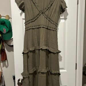 Pinch Olive Maxi Ruffle Dress